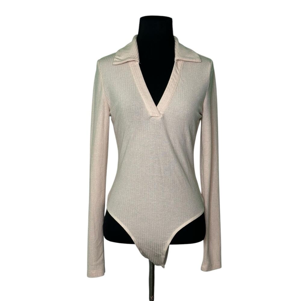 Shein beige long sleeves knit bodysuit size Small